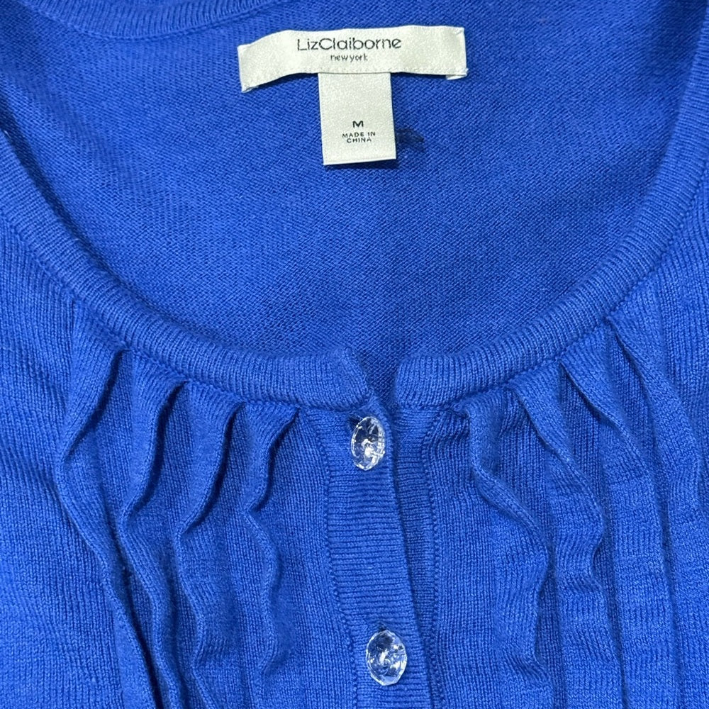 Liz Claiborne Royal Blue Sweater With Buttons and Ruffles Ladies Size Medium