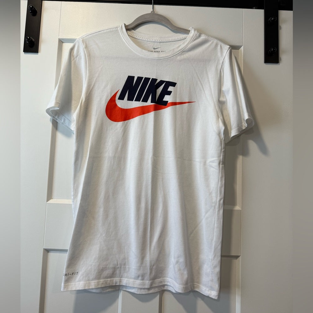 Nike White Tee With Black and Orange Accents Size Small