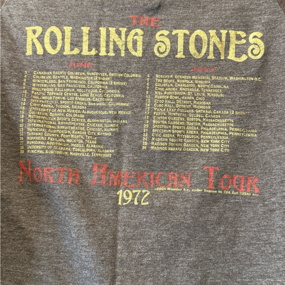 The Rolling Stones Ladies Brown Baseball Sleeve 1972 Tour Tee Size Large
