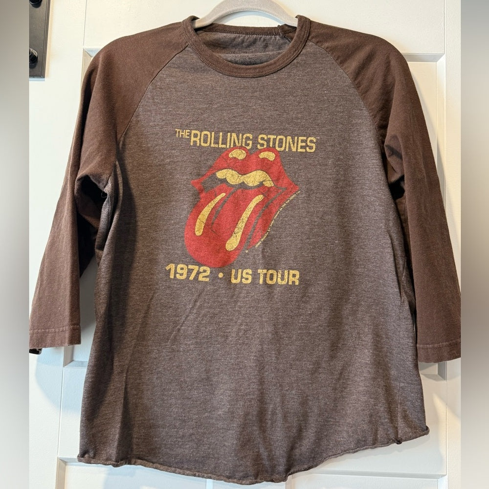 The Rolling Stones Ladies Brown Baseball Sleeve 1972 Tour Tee Size Large