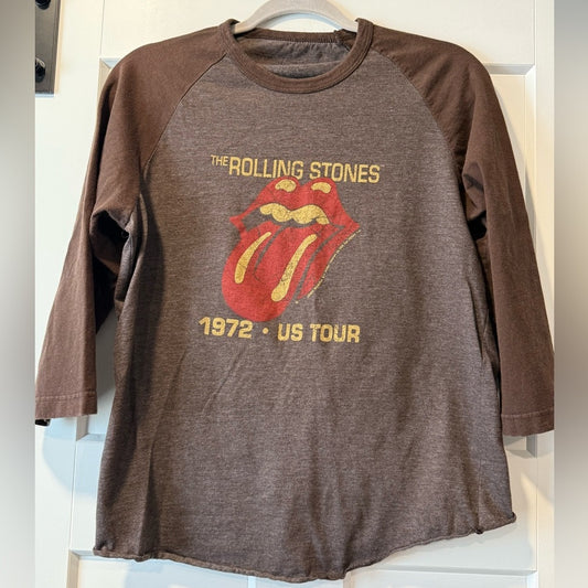 The Rolling Stones Ladies Brown Baseball Sleeve 1972 Tour Tee Size Large