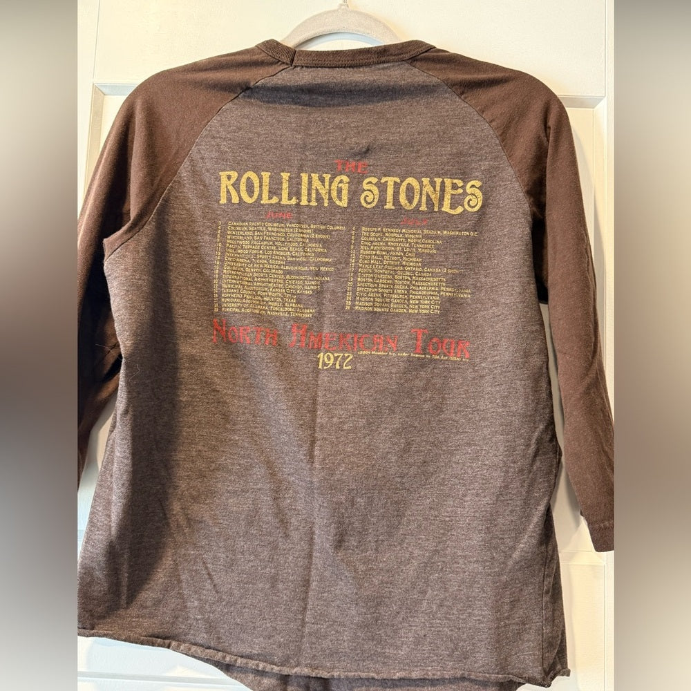 The Rolling Stones Ladies Brown Baseball Sleeve 1972 Tour Tee Size Large