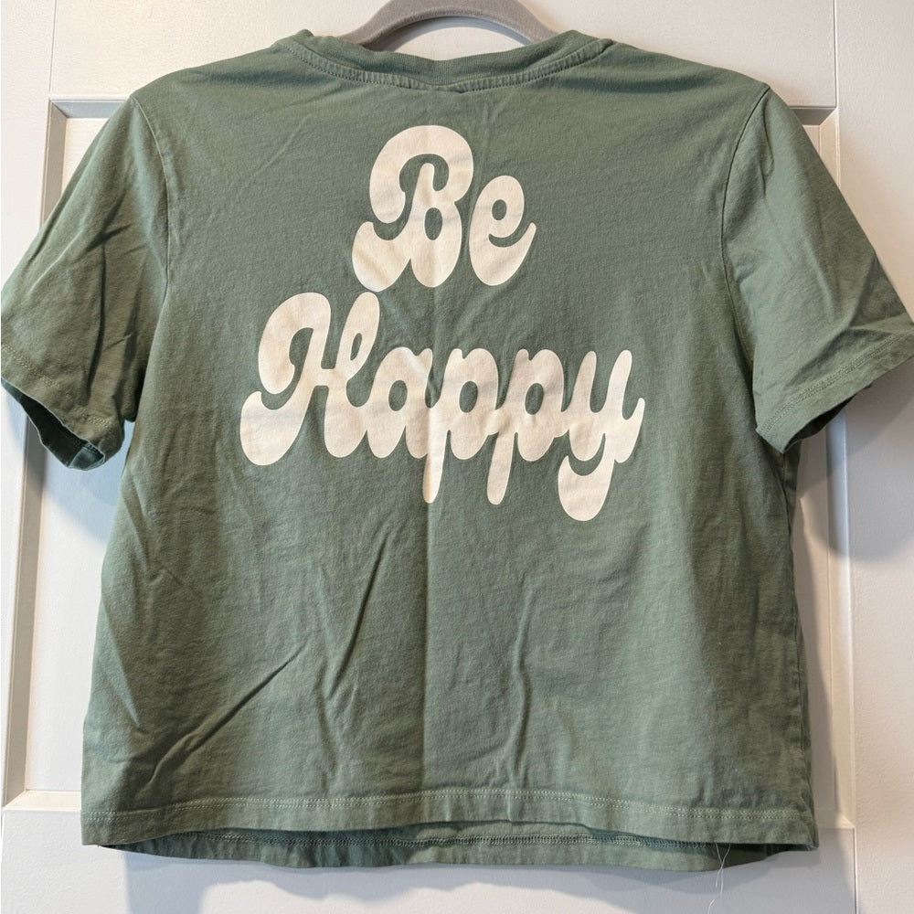 Green Sunflower Cropped Be Happy T-Shirt Ladies Size Medium
