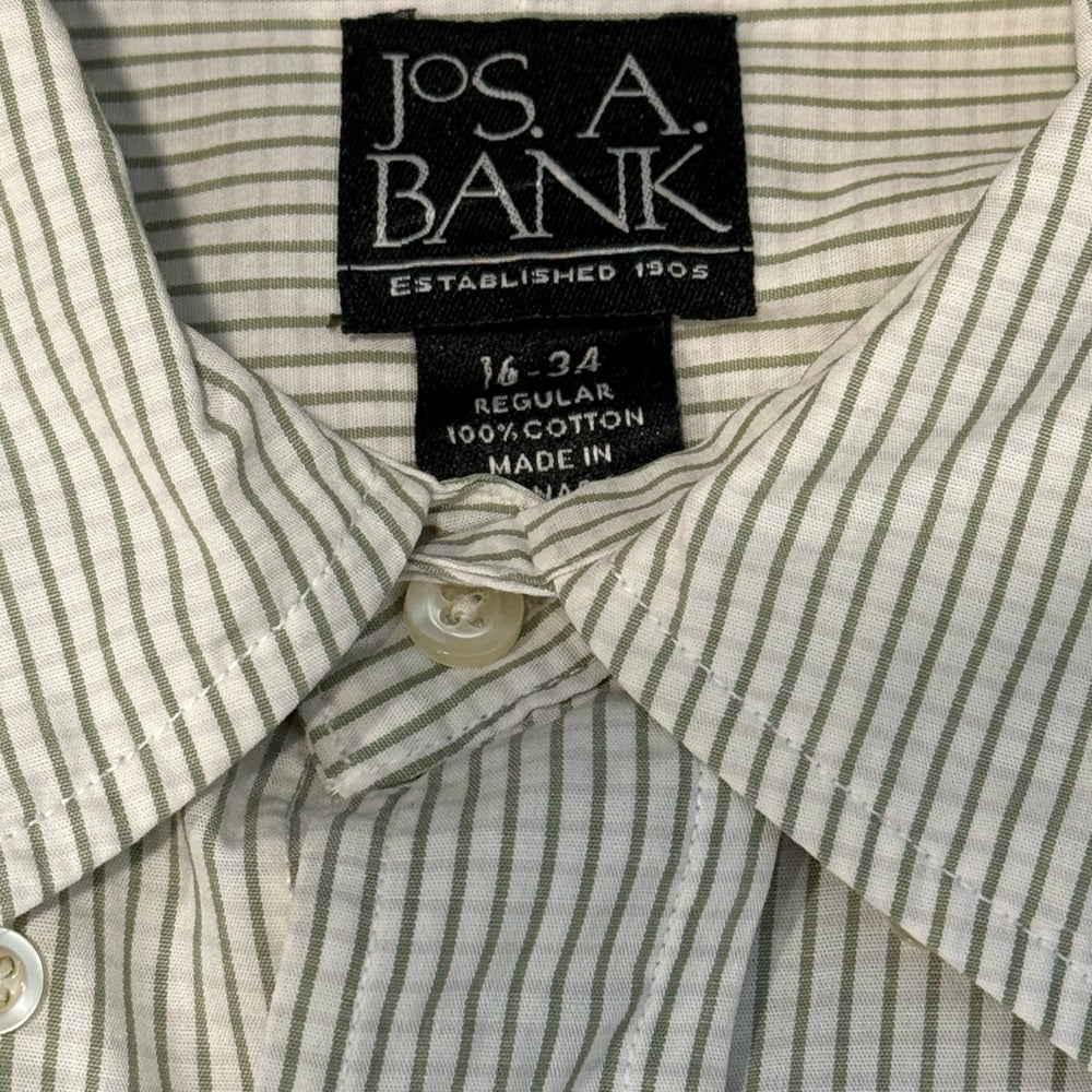 Jos. A. Bank Sage Green Striped Casual Button-Down Shirt Size 16 - 34