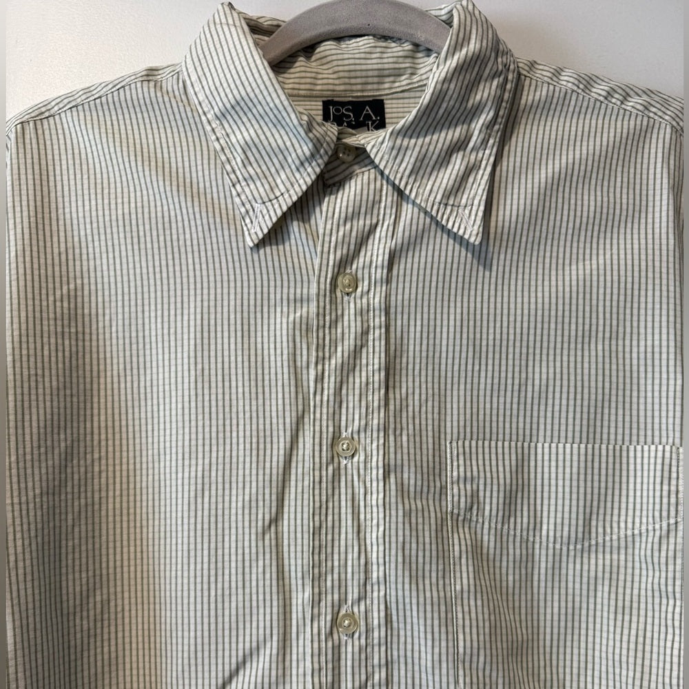 Jos. A. Bank Sage Green Striped Casual Button-Down Shirt Size 16 - 34