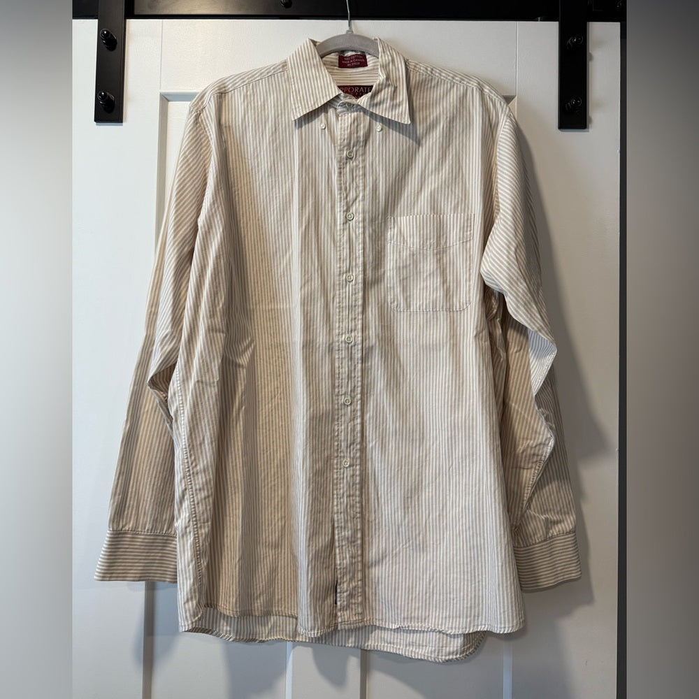 Jos. A. Bank Corporate Collection Beige Striped Button-Down Shirt Sz 16 x 34/35