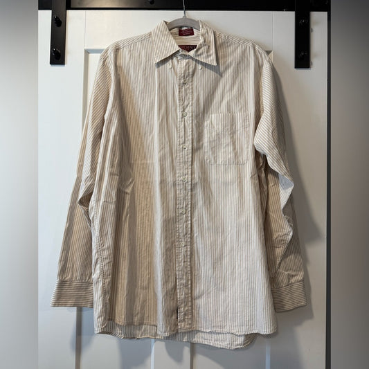 Jos. A. Bank Corporate Collection Beige Striped Button-Down Shirt Sz 16 x 34/35