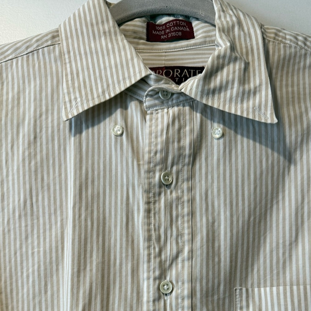 Jos. A. Bank Corporate Collection Beige Striped Button-Down Shirt Sz 16 x 34/35