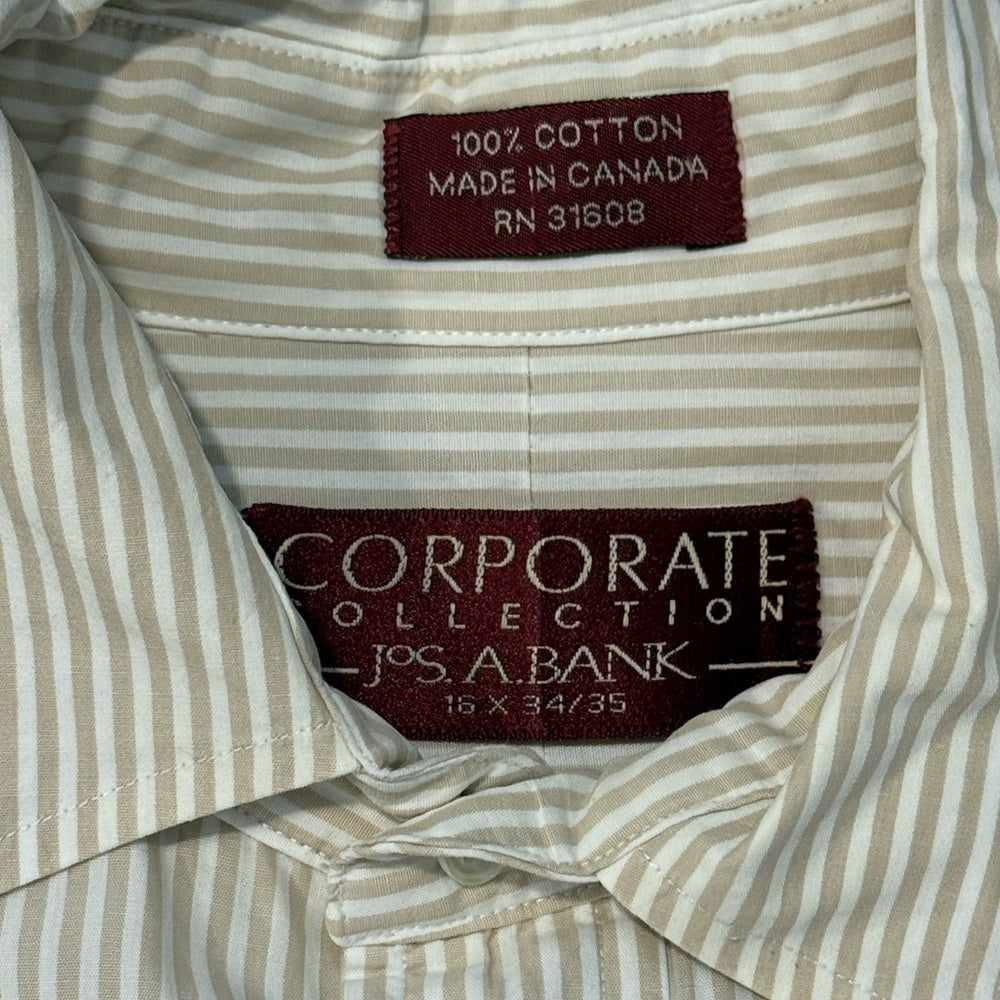 Jos. A. Bank Corporate Collection Beige Striped Button-Down Shirt Sz 16 x 34/35