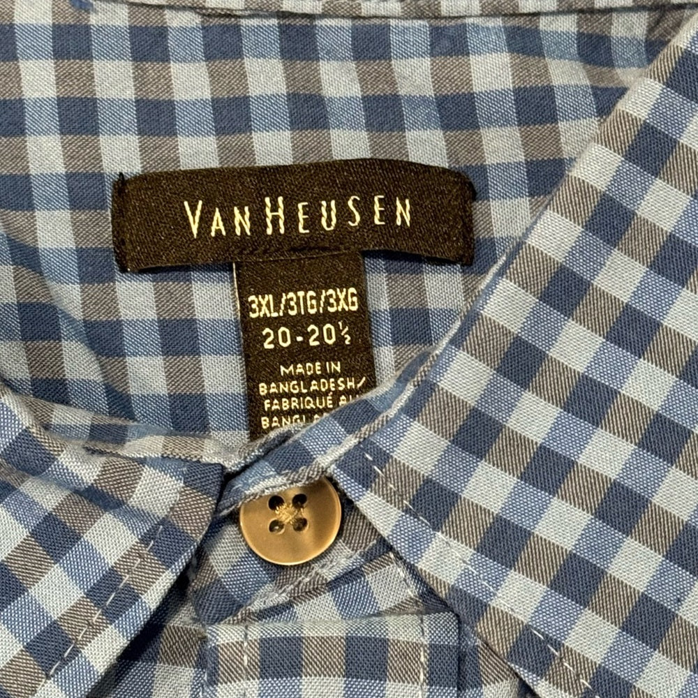 Van Heusen Blue Gingham Men's Short-Sleeved Dress Shirt Size 3XL