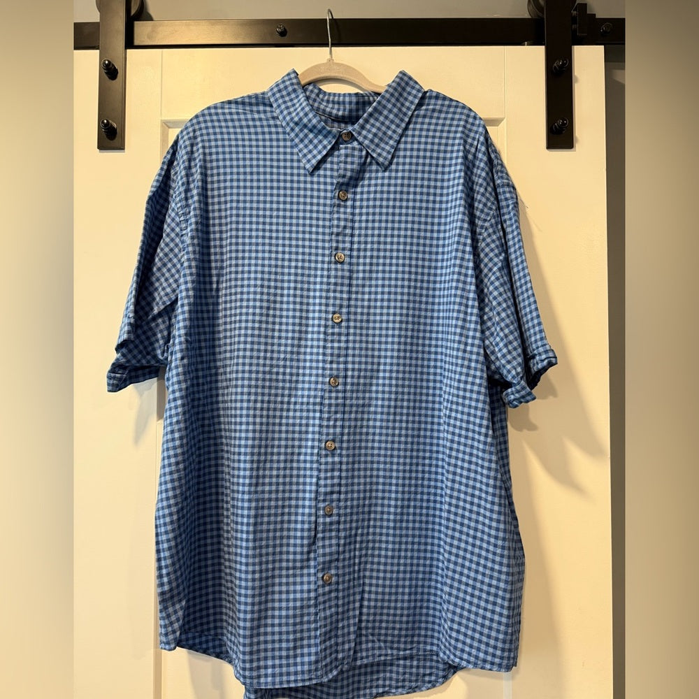 Van Heusen Blue Gingham Men's Short-Sleeved Dress Shirt Size 3XL