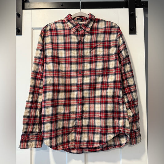 J. Crew Red and Cream Plaid Flannel Shirt Men’s Size Medium