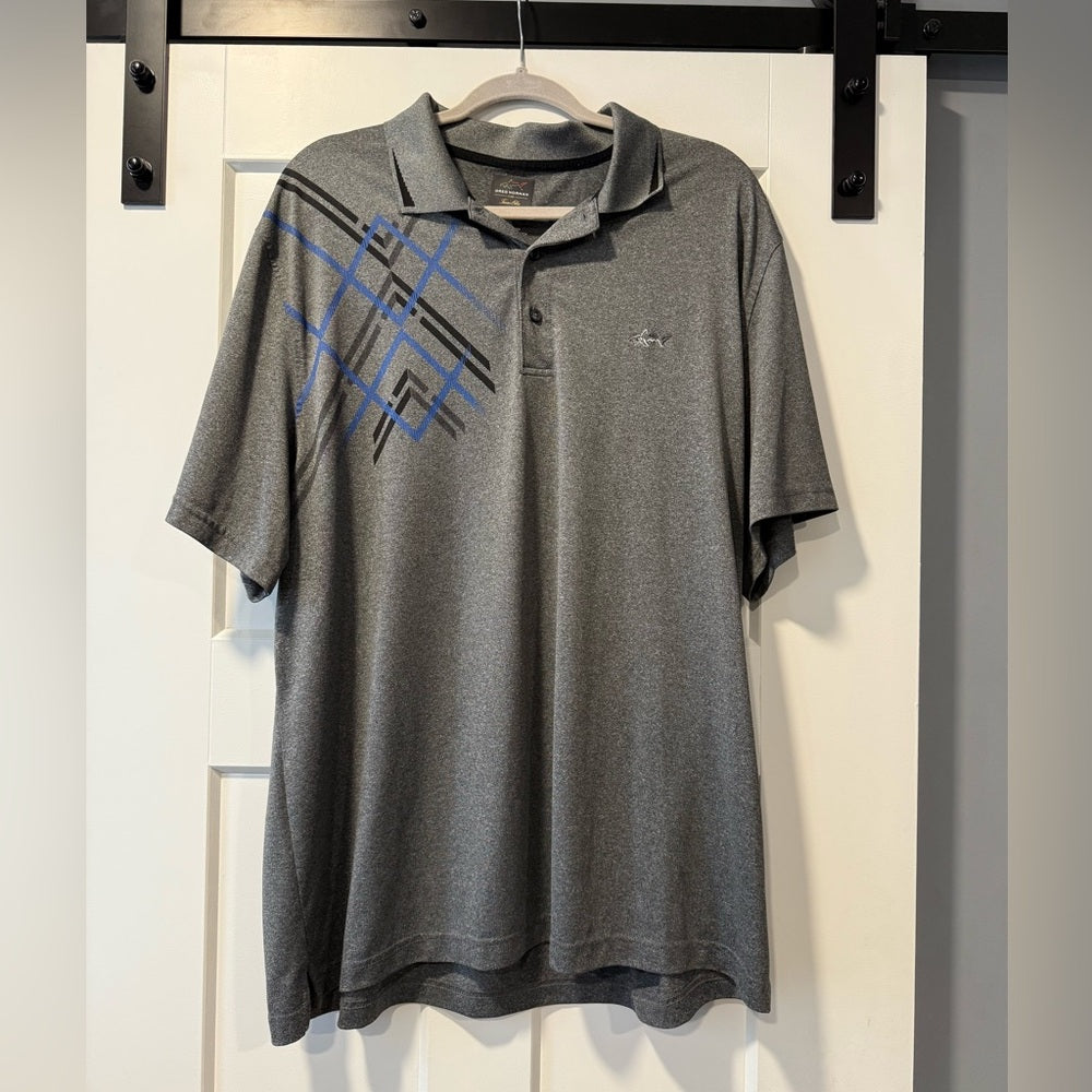Greg Norman Collection Gray Play Dry Polo With Blue & Black Pattern Men’s XXL