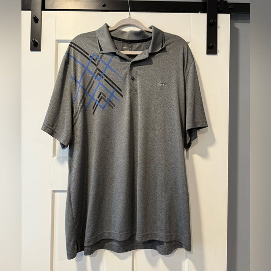 Greg Norman Collection Gray Play Dry Polo With Blue & Black Pattern Men’s XXL