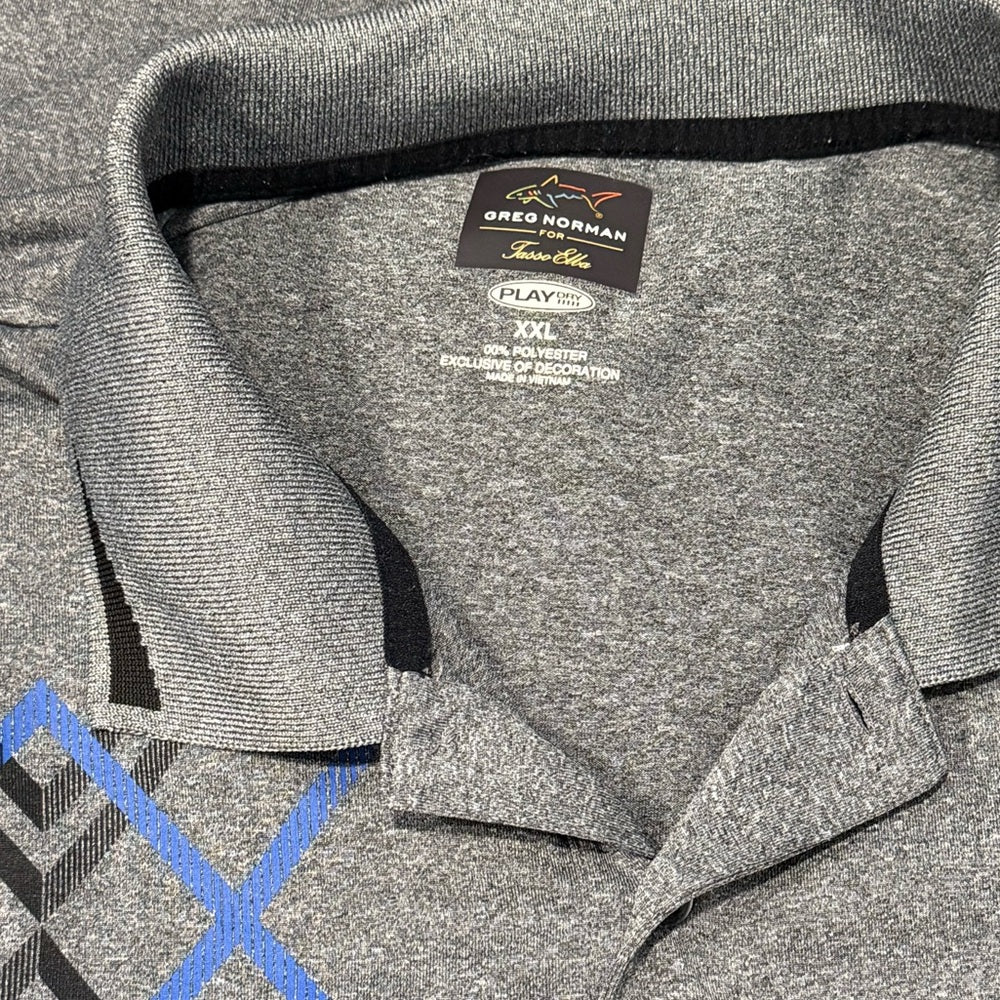 Greg Norman Collection Gray Play Dry Polo With Blue & Black Pattern Men’s XXL