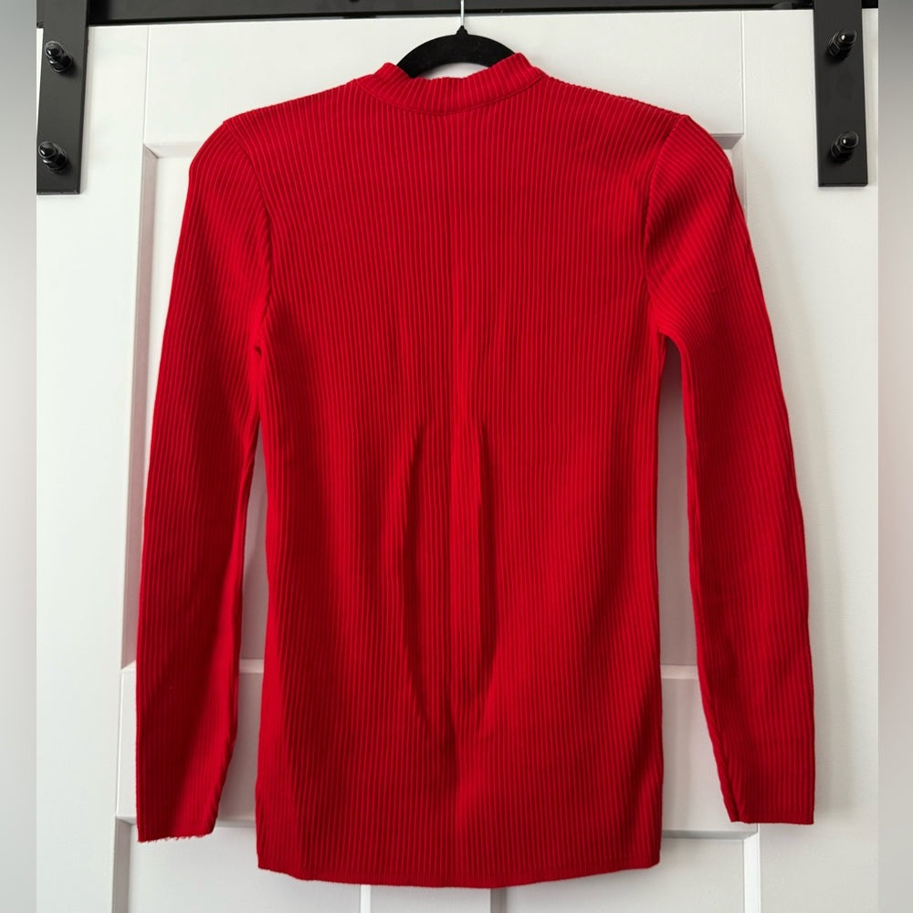 Vintage Montgomery Ward Vibrant Red Ribbed Long Sleeve Top Ladies Large