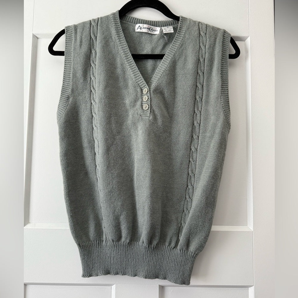 Vintage Alison Craig Gray Cable Knit Sweater Vest Ladies Size Small