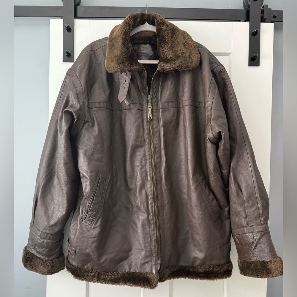 Vintage Vilanto Men's Brown Leather Jacket With Faux Fur Lining Size XXXL