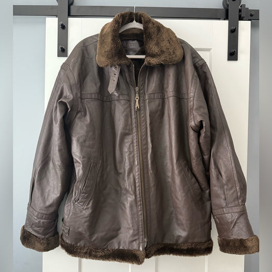 Vintage Vilanto Men's Brown Leather Jacket With Faux Fur Lining Size XXXL