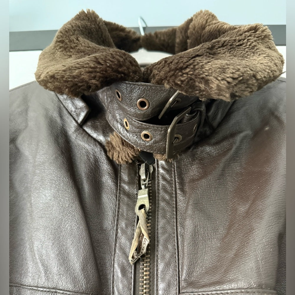 Vintage Vilanto Men's Brown Leather Jacket With Faux Fur Lining Size XXXL
