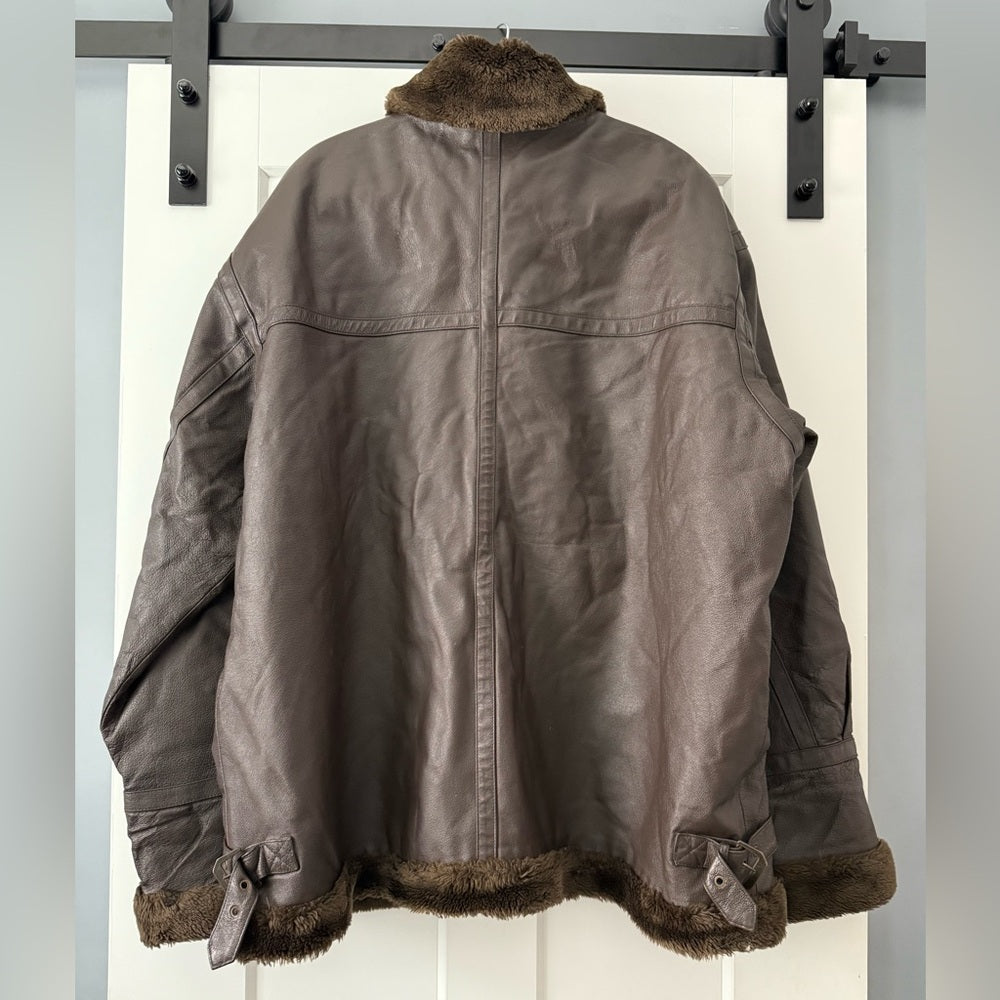 Vintage Vilanto Men's Brown Leather Jacket With Faux Fur Lining Size XXXL