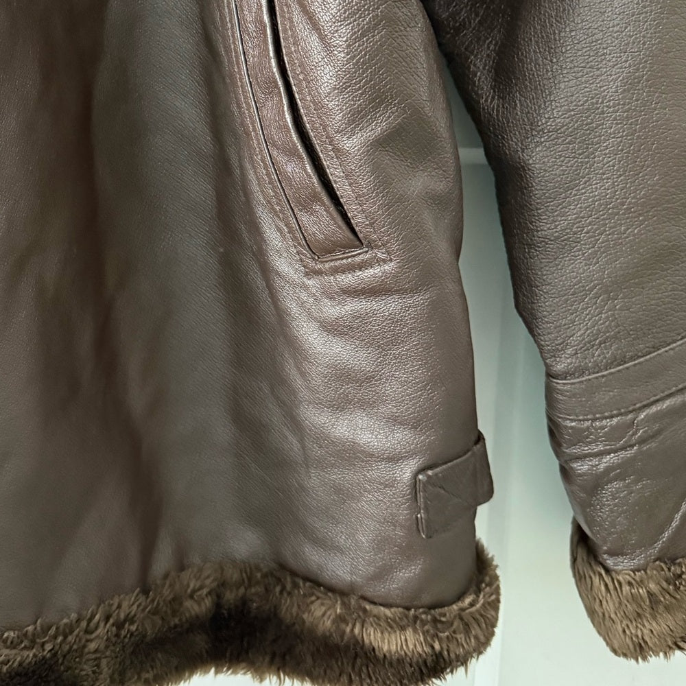 Vintage Vilanto Men's Brown Leather Jacket With Faux Fur Lining Size XXXL
