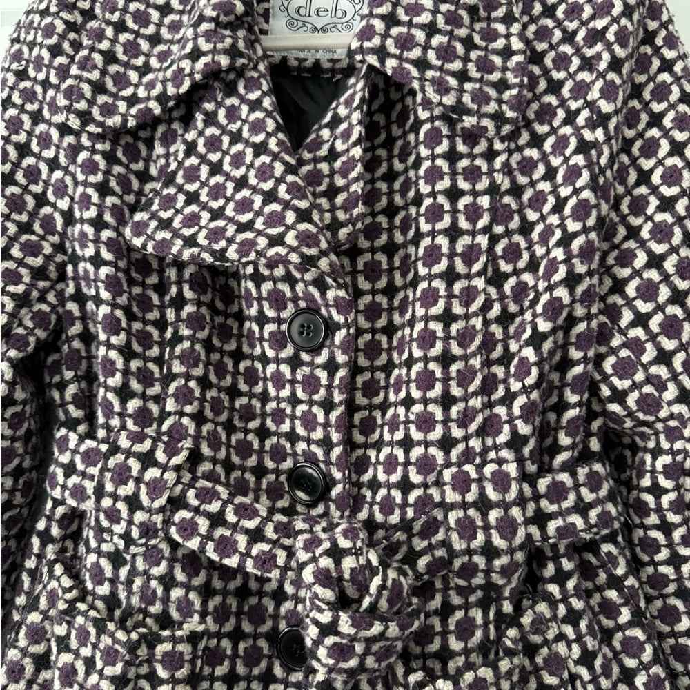 Deb Women's Purple, Navy Blue and White Wool-Blend Pea Coat Ladies Sz Large