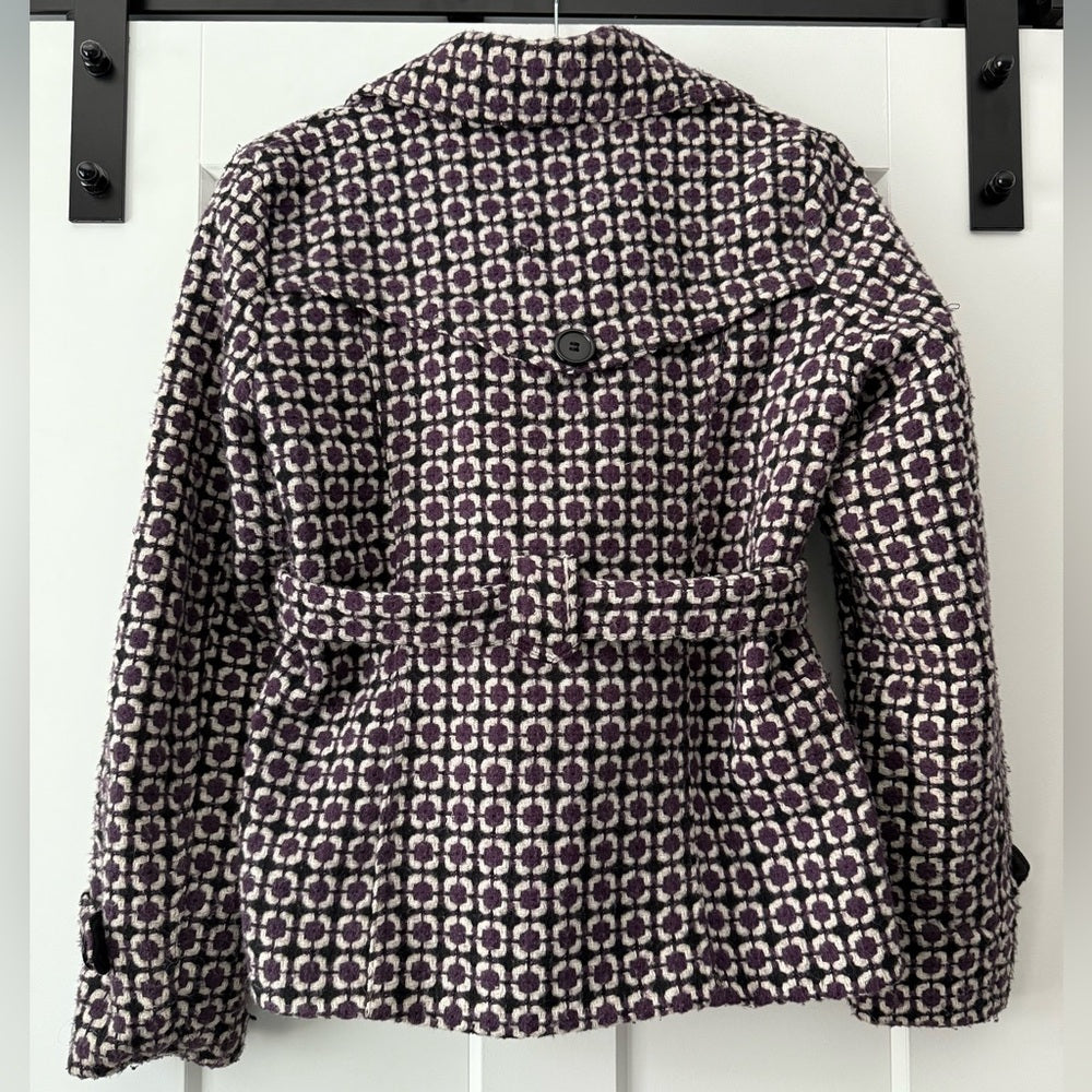 Deb Women's Purple, Navy Blue and White Wool-Blend Pea Coat Ladies Sz Large