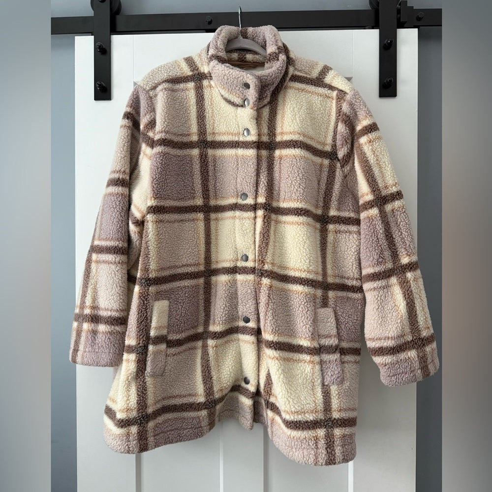 Maurices Brown and Cream Plaid Fleece-Lined Sherpa Jacket Women’s 2X