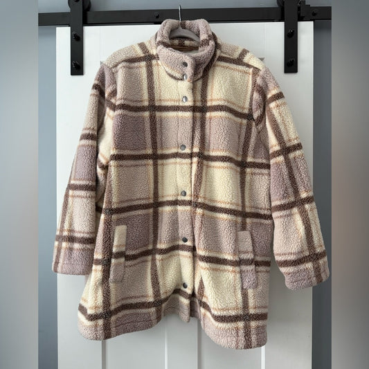 Maurices Brown and Cream Plaid Fleece-Lined Sherpa Jacket Women’s 2X