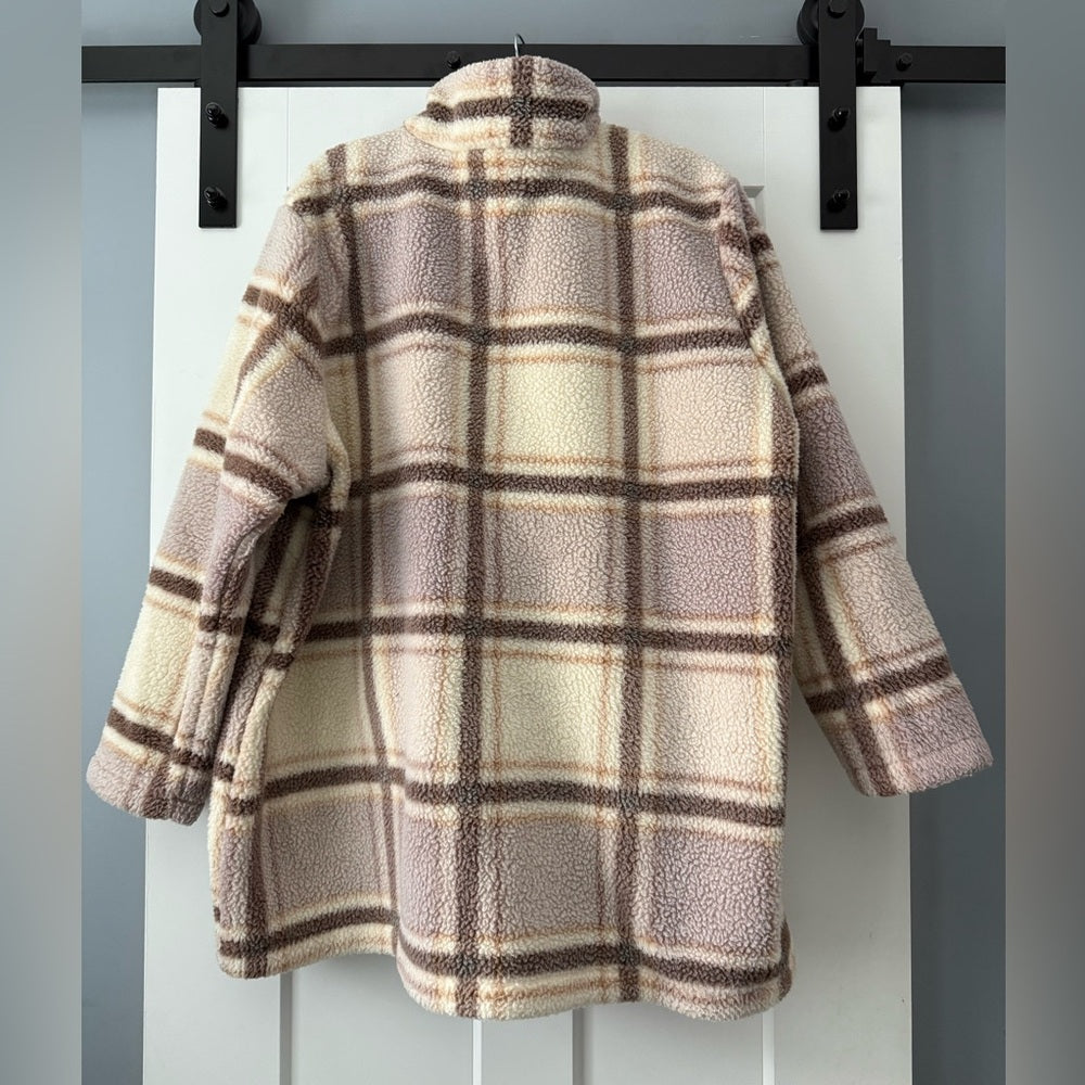 Maurices Brown and Cream Plaid Fleece-Lined Sherpa Jacket Women’s 2X