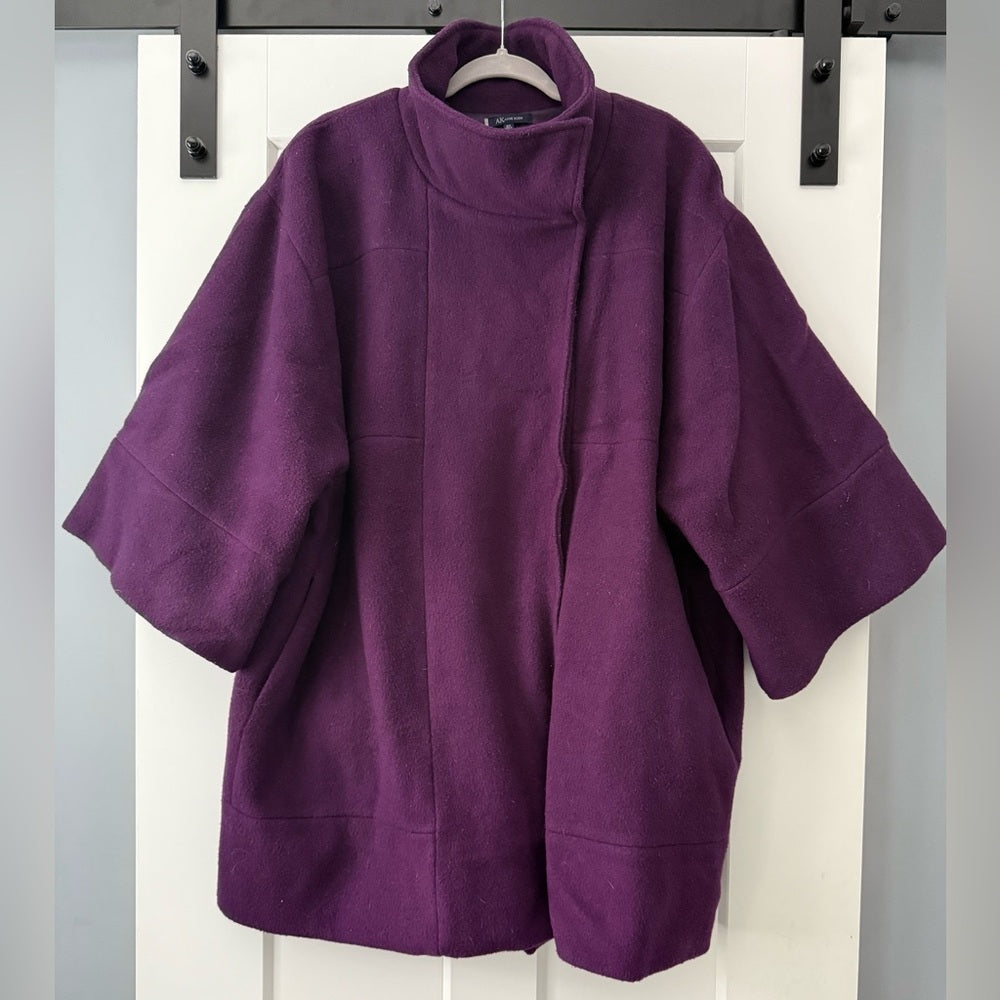 Gorgeous! Anne Klein Deep Purple Cape-Style Wool Coat Women’s Size 2X