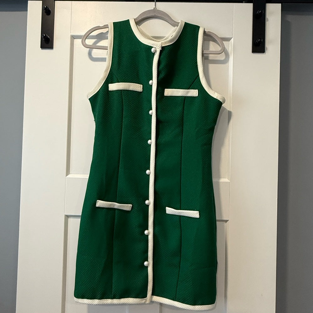 TCEC Green Sleeveless Mini Dress With White Trim Ladies Size Medium NEW!