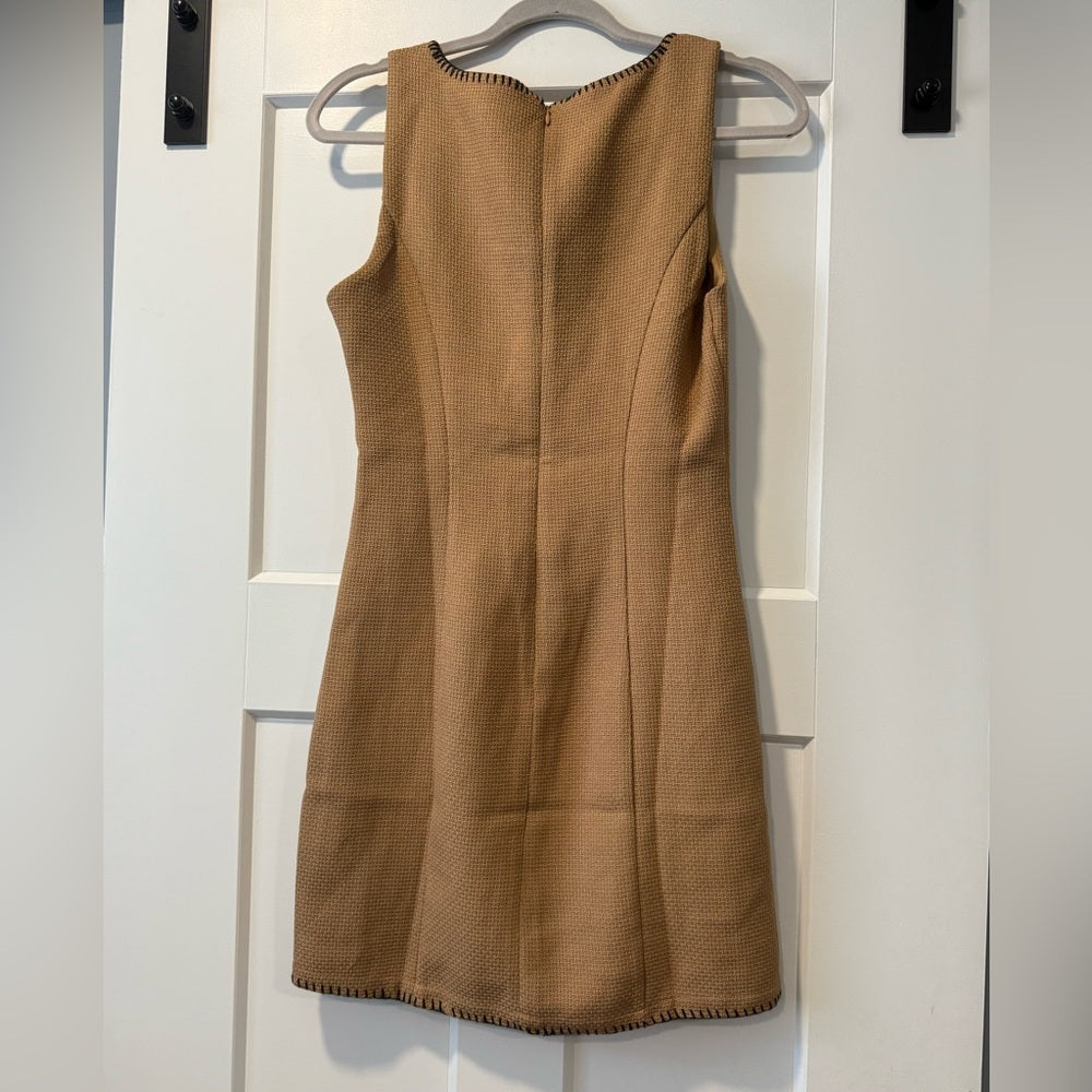 TCEC Tan Textured Mini Dress With Black Whip-Stitch Details Ladies Sz Small