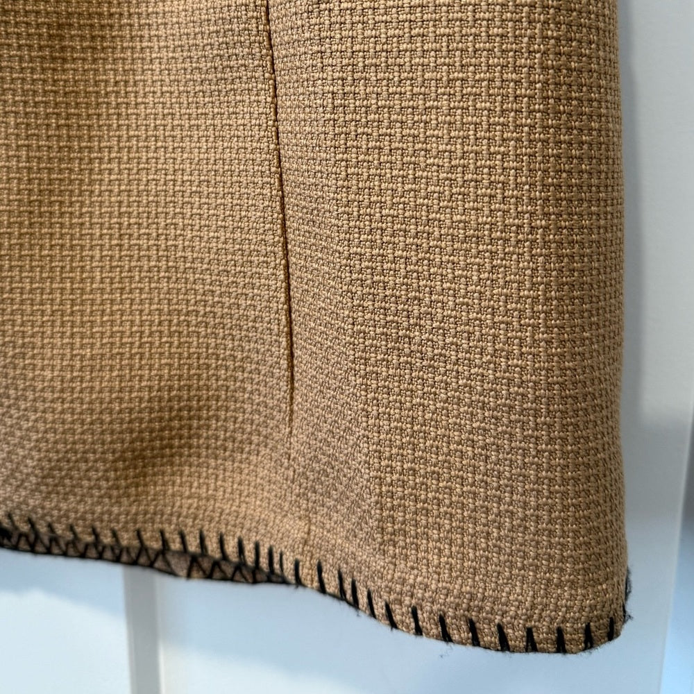 TCEC Tan Textured Mini Dress With Black Whip-Stitch Details Ladies Sz Small