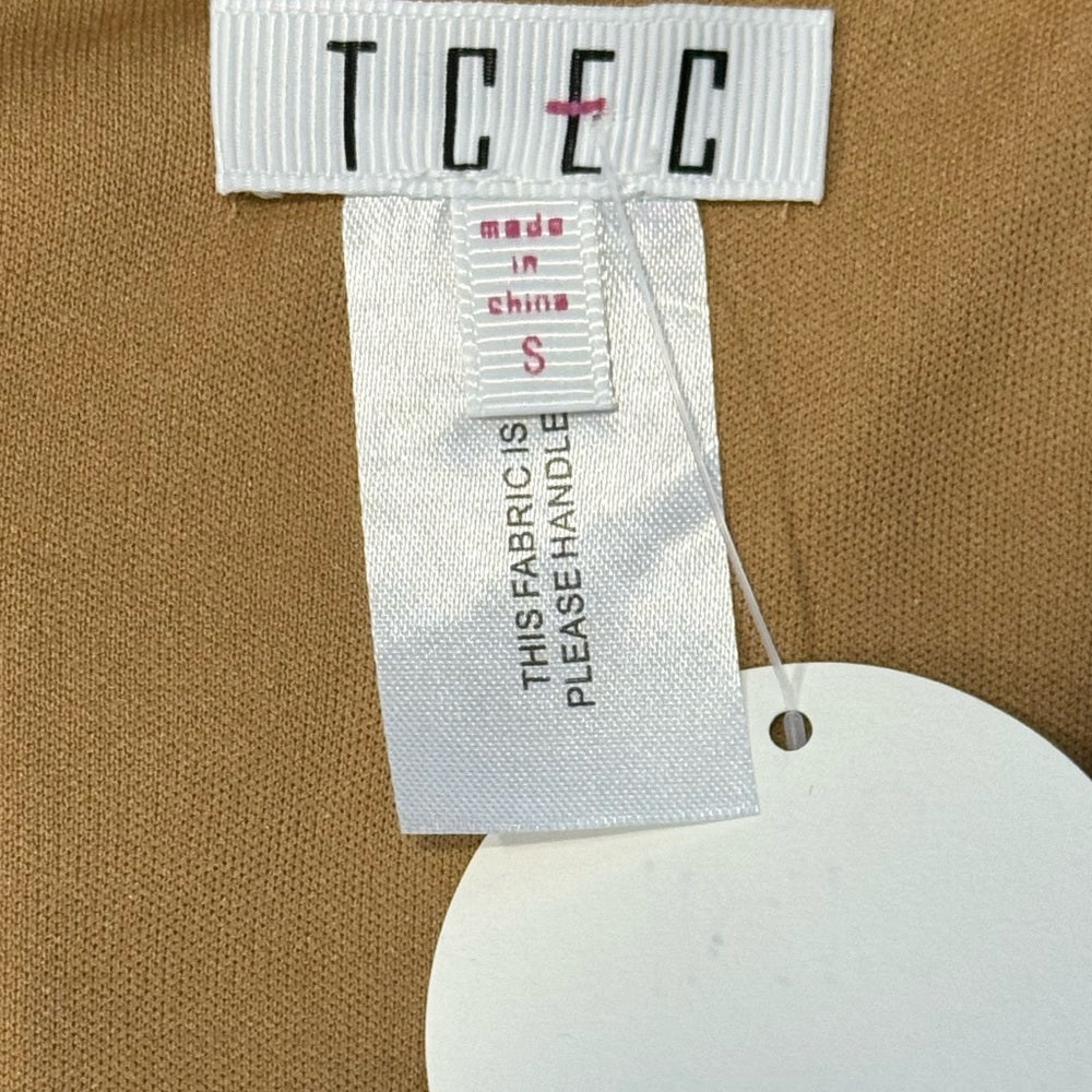 TCEC Tan Textured Mini Dress With Black Whip-Stitch Details Ladies Sz Small