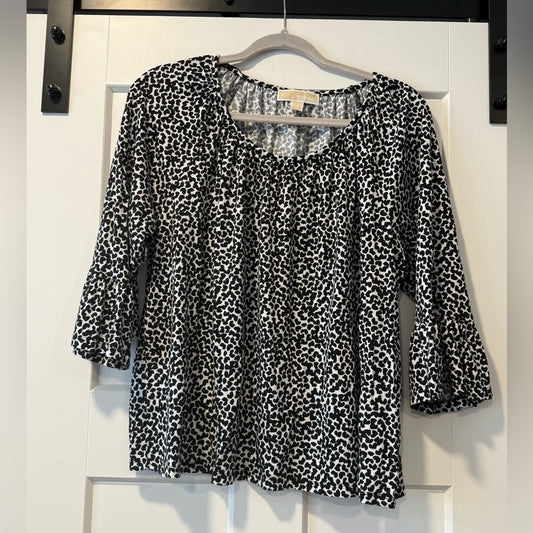 Michael Kors Black and White Patterned Knit Blouse Ladies Size XL