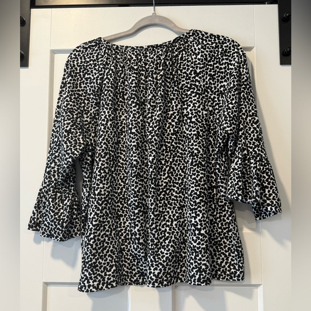 Michael Kors Black and White Patterned Knit Blouse Ladies Size XL