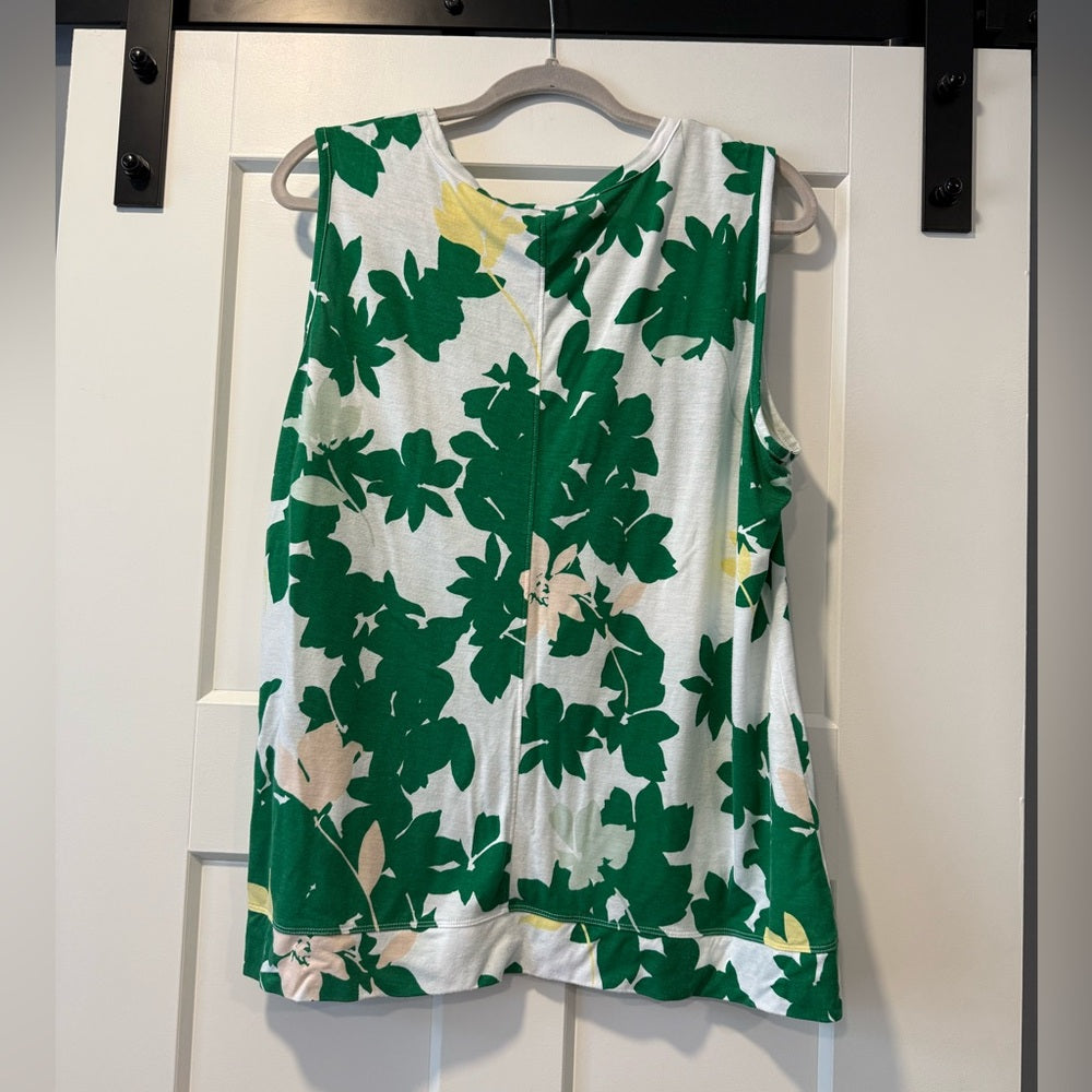 Liz Claiborne Green and White Floral Knit Tank Top Ladies Size XL