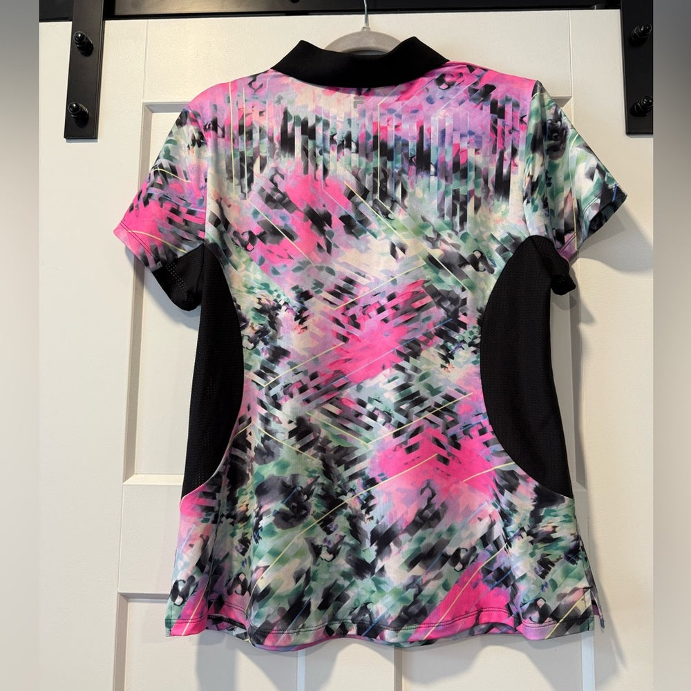 Fila Pink and Black Zip-Up Polo Sports Shirt Ladies Size Large
