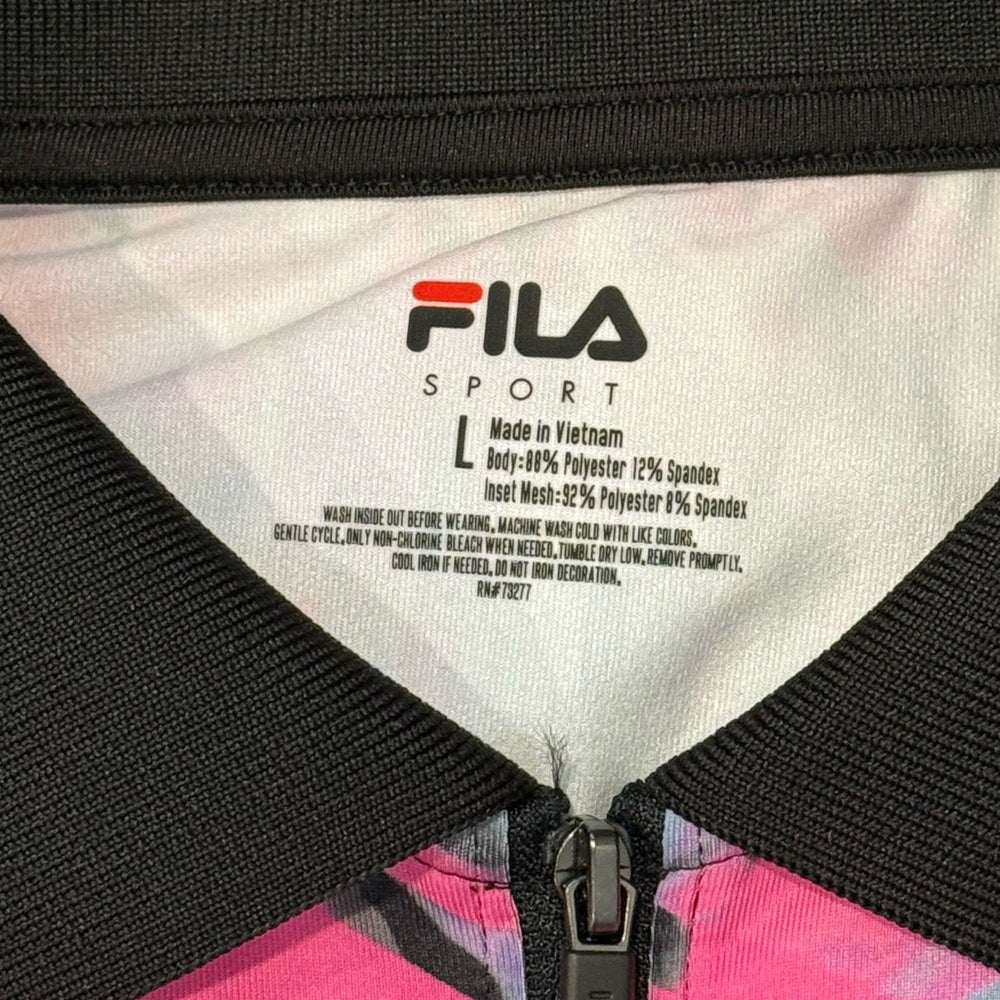 Fila Pink and Black Zip-Up Polo Sports Shirt Ladies Size Large