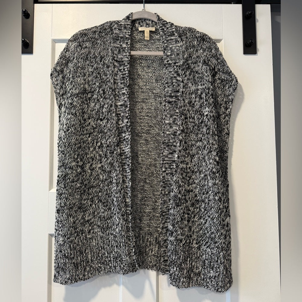 Eileen Fisher Black and White Marled Open Sleeveless Cardigan Ladies Size XS