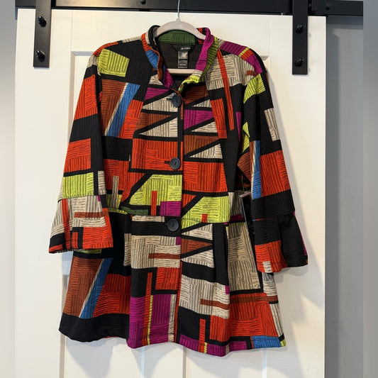 NWT Ali Miles Multicolor Geometric Flowy Long Top Ladies Size XL
