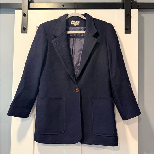 Vintage Applewood Navy Blue Wool Blazer Ladies Size 10