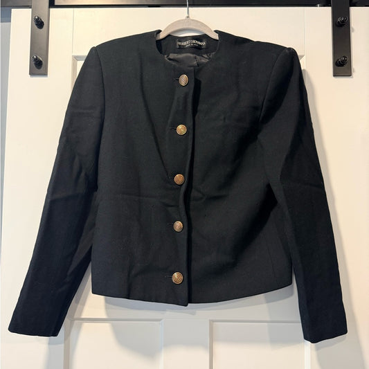 Vintage Herbert Grossman Black Wool Blazer Ladies Sz 10 - Union Made!