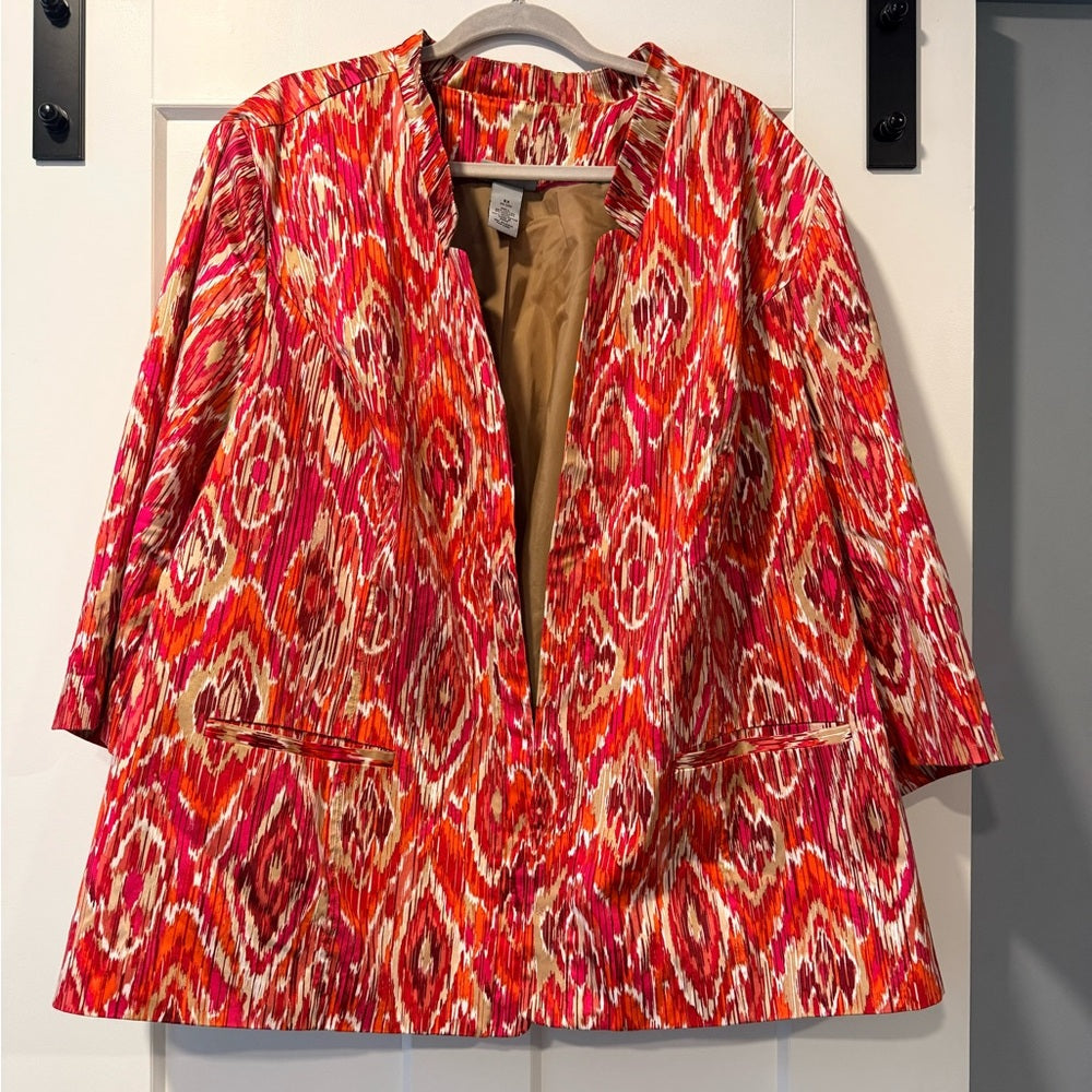 Catherines Maggie Barnes Pink and Orange Patterned Blazer Women’s Sz 3X