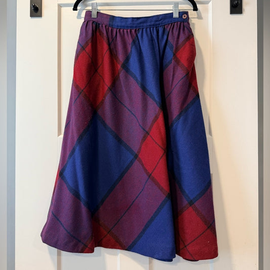 Vintage TKO Wool Blend Red, Blue, Purple Plaid Skirt Ladies Size 11