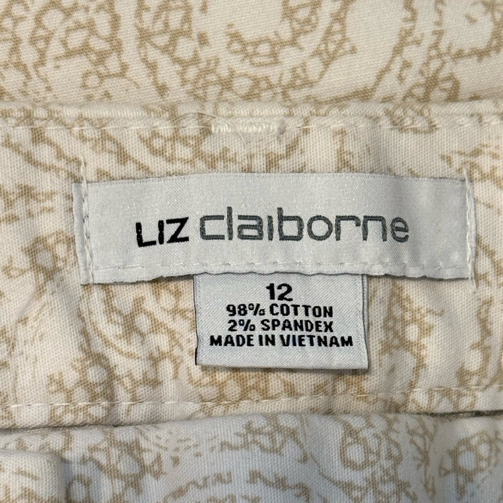 Liz Claiborne Beige & Cream Paisley Stretch Capri Pants Ladies Size 12