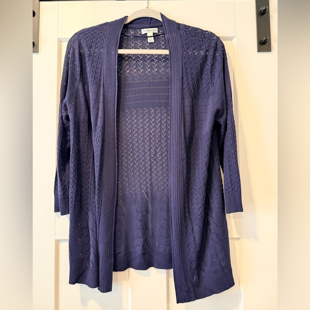 Daisy Fuentes Navy Blue Elbow Sleeve Lightweight Cardigan Ladies Petite Medium
