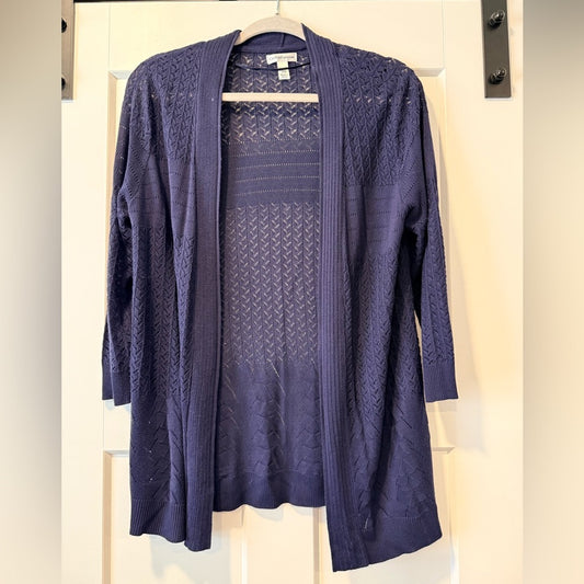Daisy Fuentes Navy Blue Elbow Sleeve Lightweight Cardigan Ladies Petite Medium